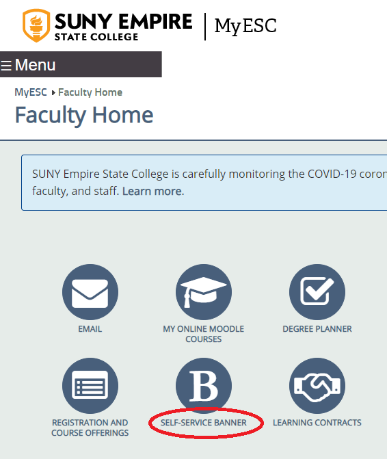Location of the Self Service-Banner button in MyESC
