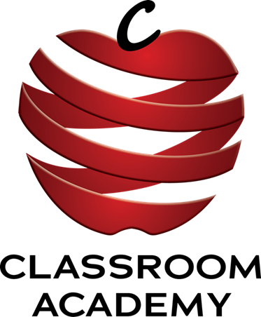 Classroom Academy Logo in the shape of an apple with red bands around it