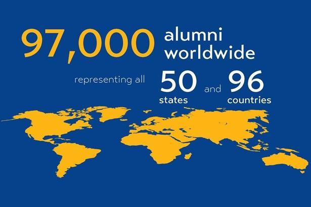 blue graphic of alumni count