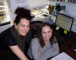 Faculty Mentors Gina Torino, standing at left and Amanda-Sisselman,seated at right are happy to be back at the college's Staten Island Office.