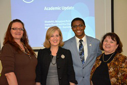 SUNY Empire State College student and SUNYSA representative Lori Mould, left, joined SUNY Interim Provost Beth Bringsjord, SUNYSA President Tremayne Price and Pat Myers, director of collegewide student services, at the September 2013 SUNYSA meeting hosted by the college. Photo/Empire State College