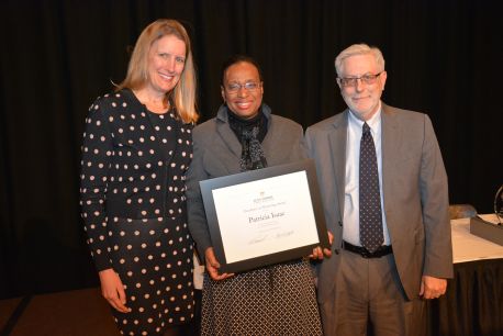 President Merodie Hancock and Faculty Mentor Greg Edwards presented Patricia Isaac with the 2016 Empire State College Foundation Award for Excellence in Mentoring at the All College Conference. Edwards is the 2015 award recipient.