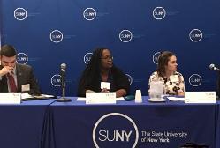 Left to right are Nick Simons, chief of staff for the SUNY Student Assembly, Vashti Ma’at, SUNY Empire State College graduate student and Clare Gilroy, Binghamton University’s youth engagement coordinator.