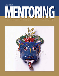 blue performing mask on cover of All About Mentoring, Issue 45, Summer 2014